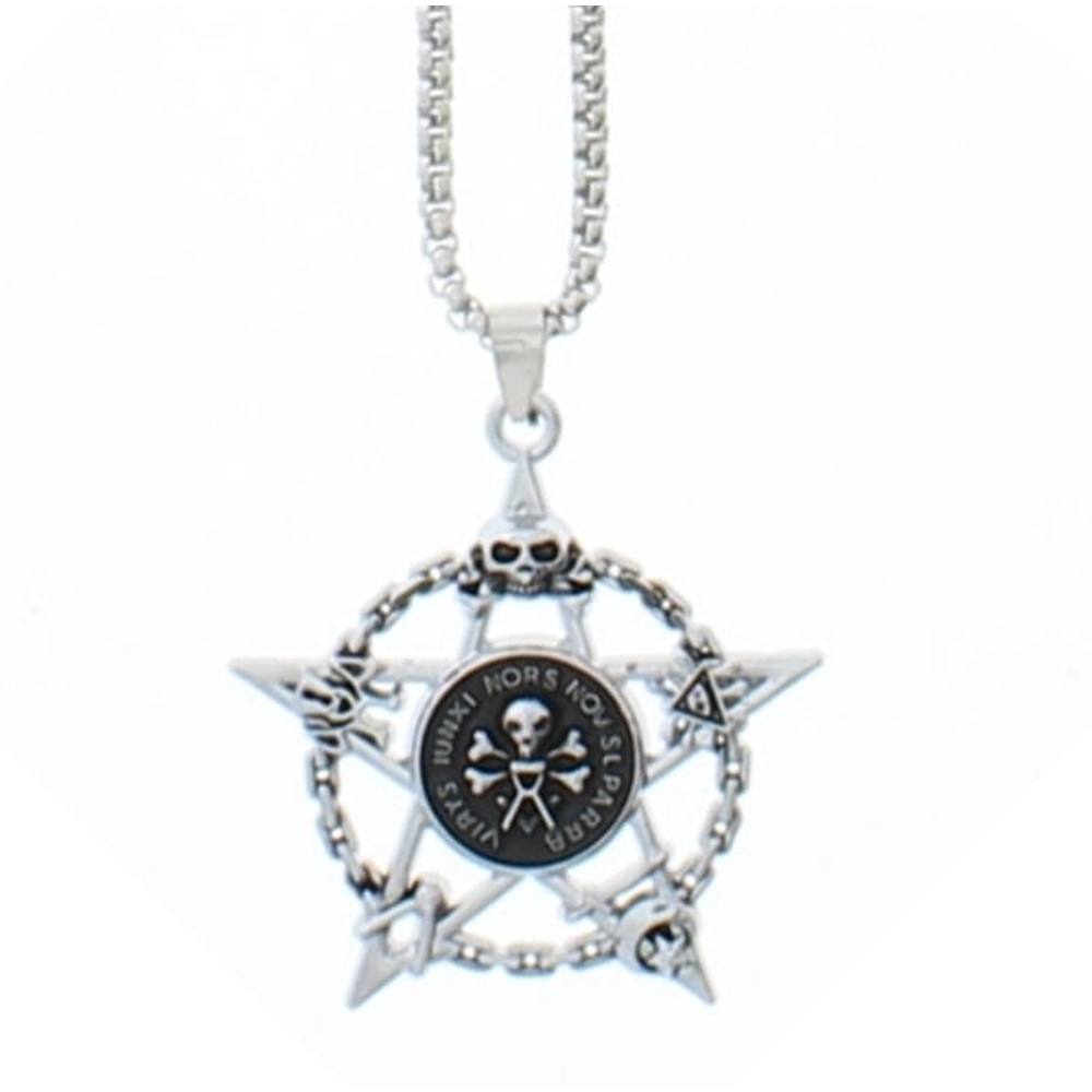 Zac's Alter Ego - Skull Pentagram Chain Necklace Ketting - Zilverkleurig